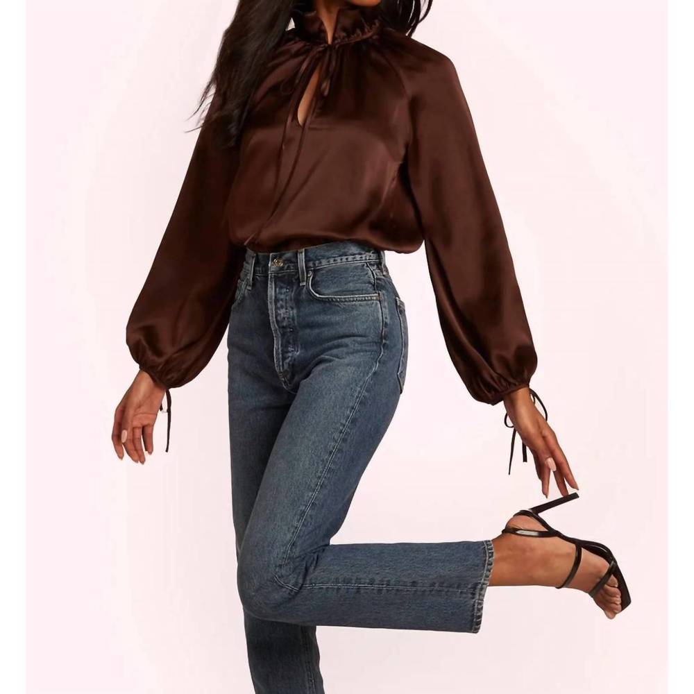 NEW AMANDA UPRICHARD vittoria high collar silk blouse in tobacco - Picture 4 of 4